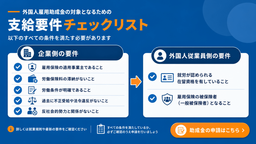 外国人雇用助成金 受給条件チェックリスト