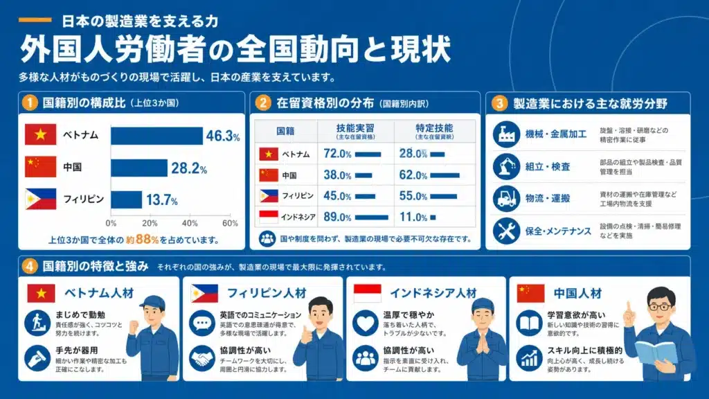 外国人労働者を国別に解説｜国籍別の特徴と採用のポイント