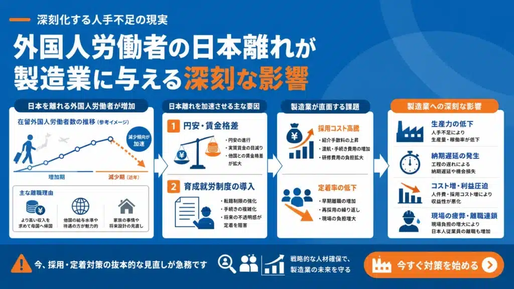 外国人労働者の日本離れはなぜ?背景と企業が取るべき定着策