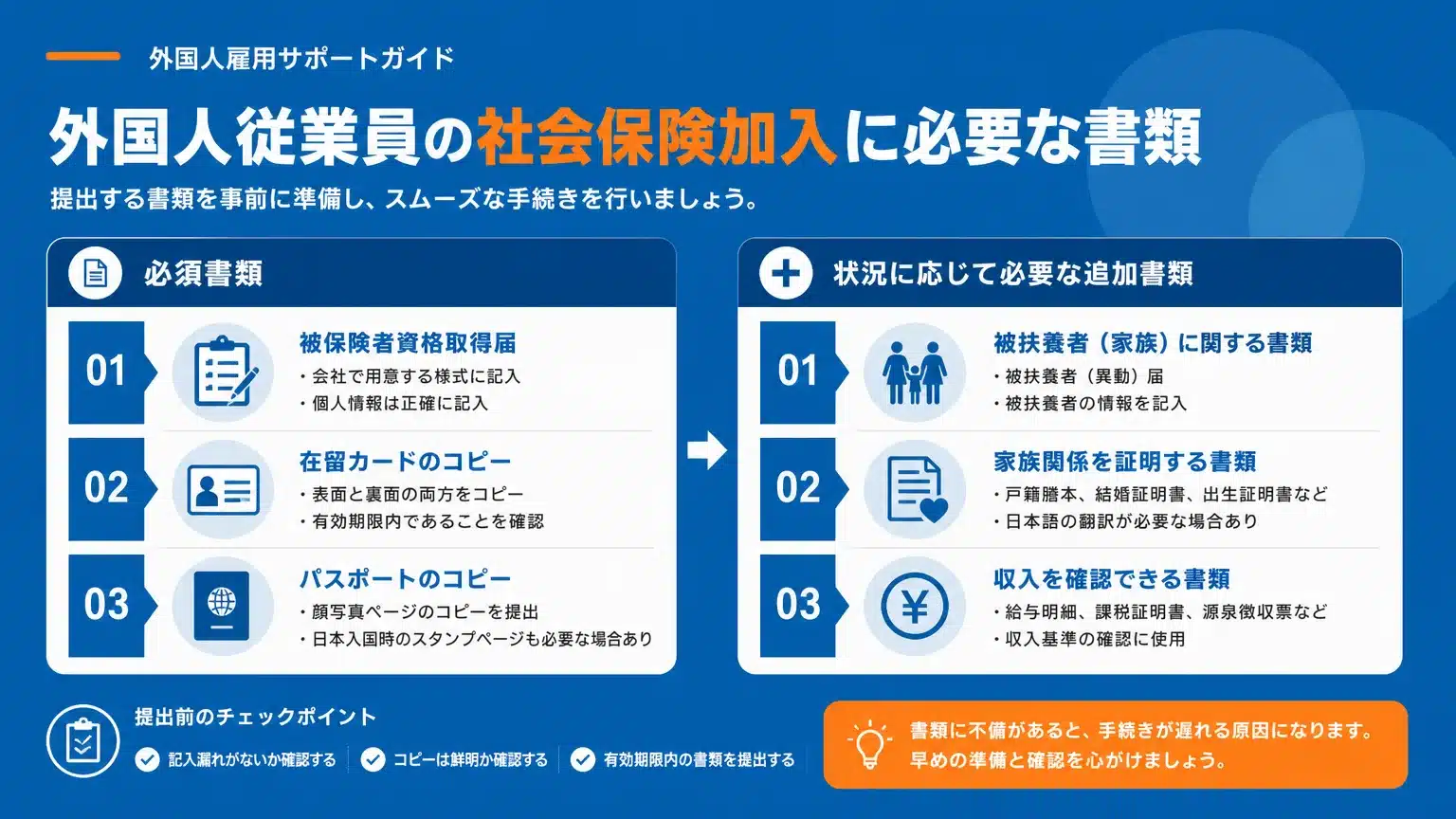 外国人従業員の社会保険加入時に必要な書類一覧