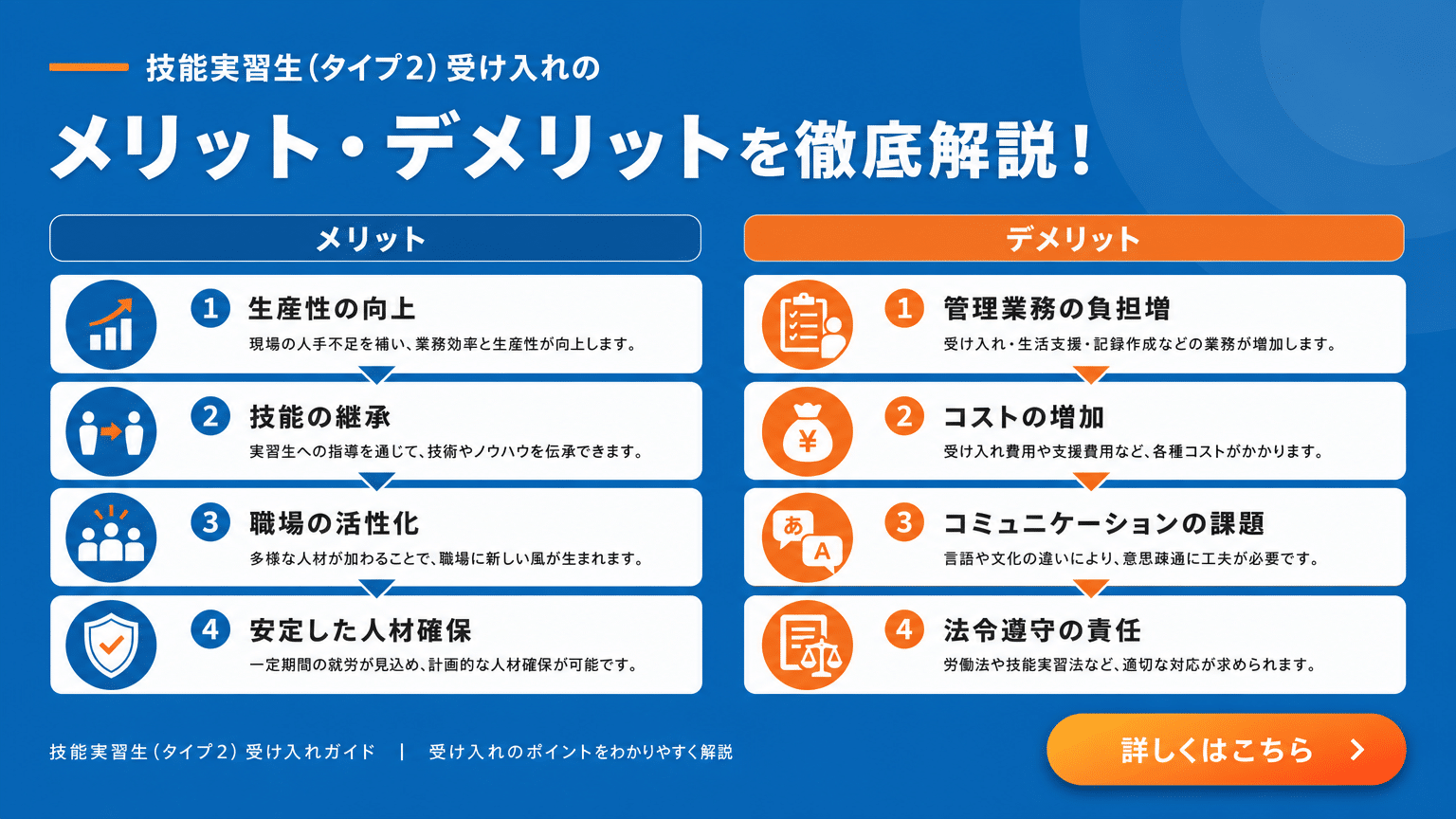 技能実習2号生受け入れのメリットとデメリット