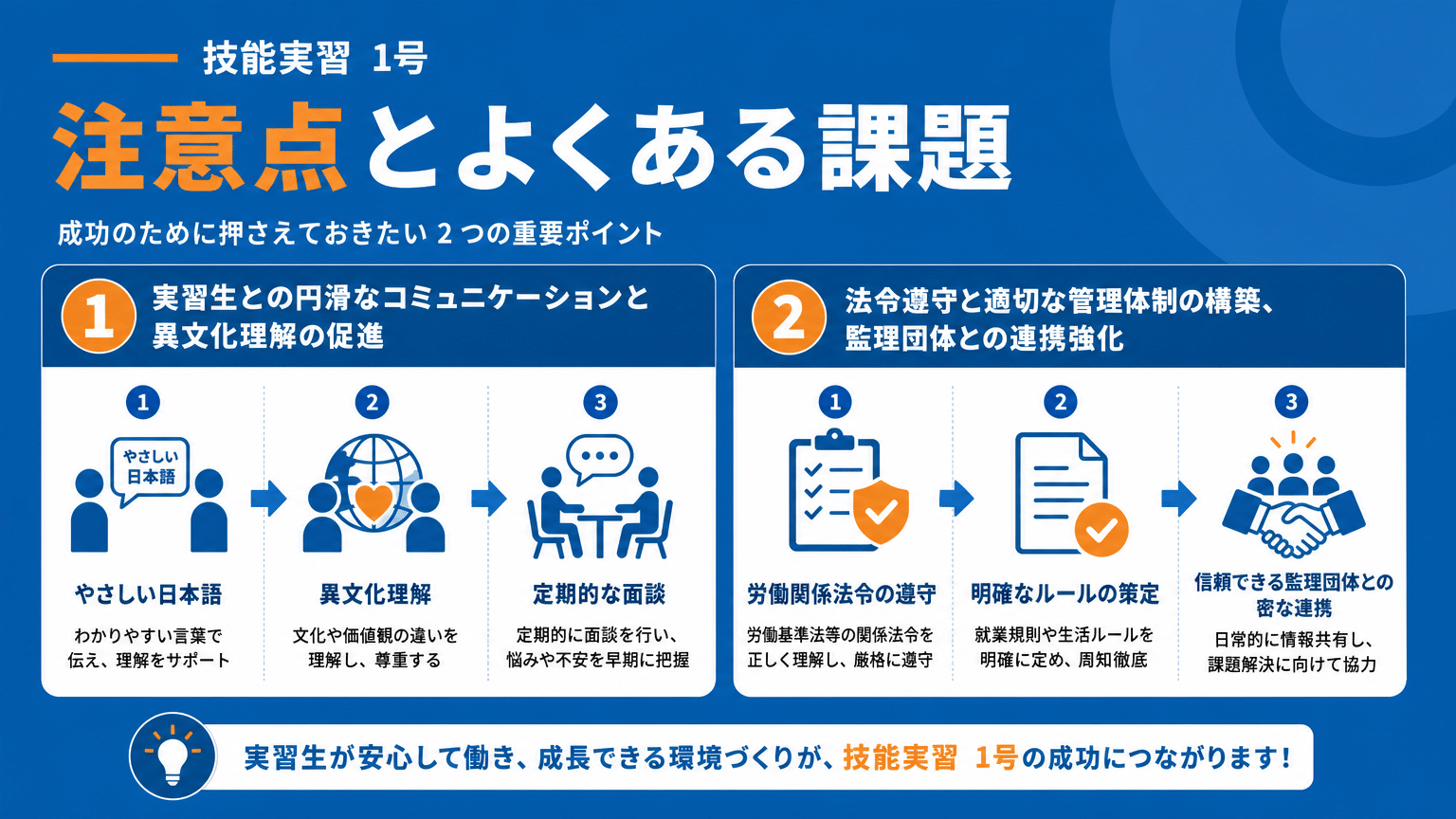 「技能実習1号」成功のための注意点と課題対策