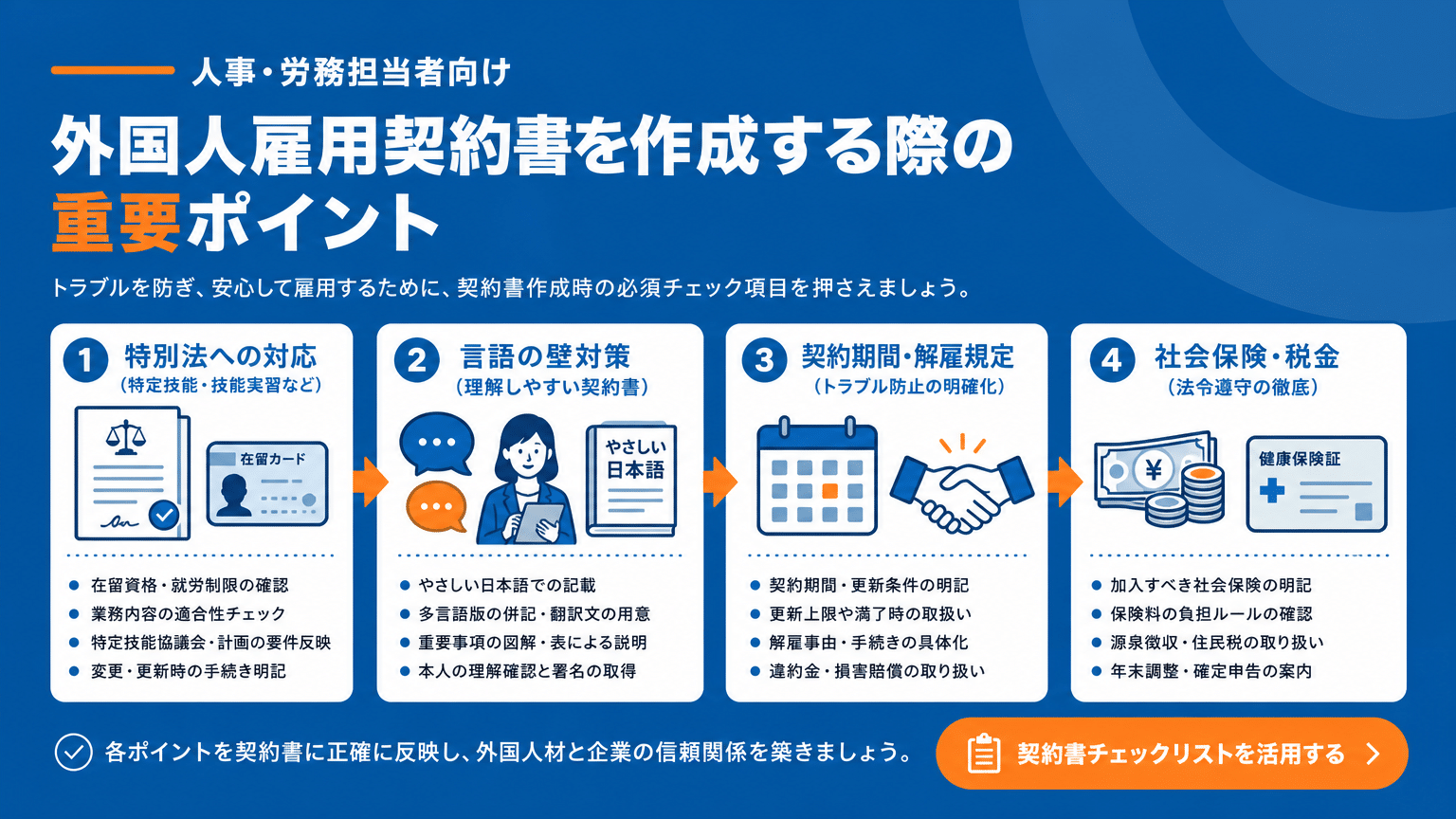 人事・労務担当者が押さえるべき外国人雇用契約書の重要注意点