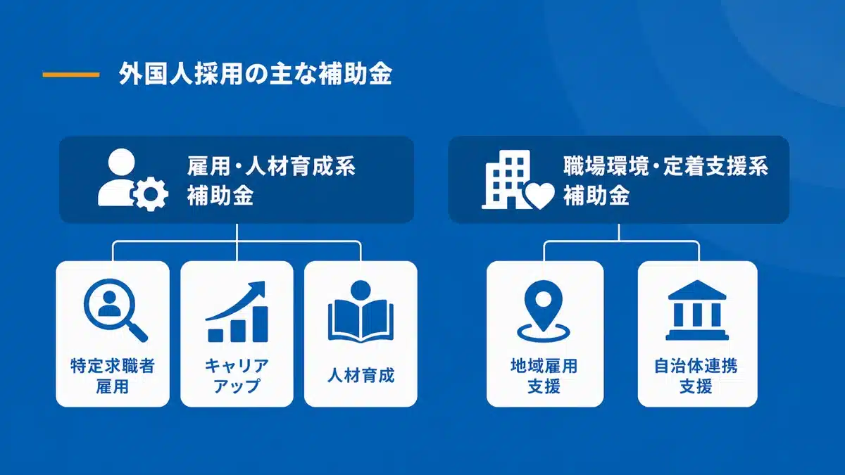 外国人採用で活用できる主な補助金・助成金の種類